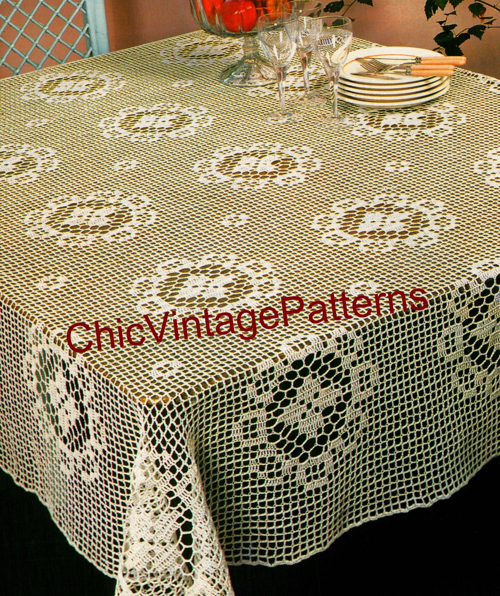 Vintage Crochet Tablecloth Pattern, Attractive Tablecloth