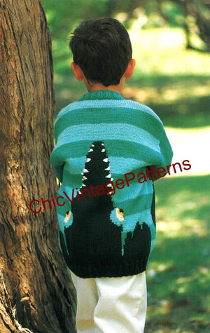 Children's Crocodile Cardigan Knitting Pattern, Instant Download