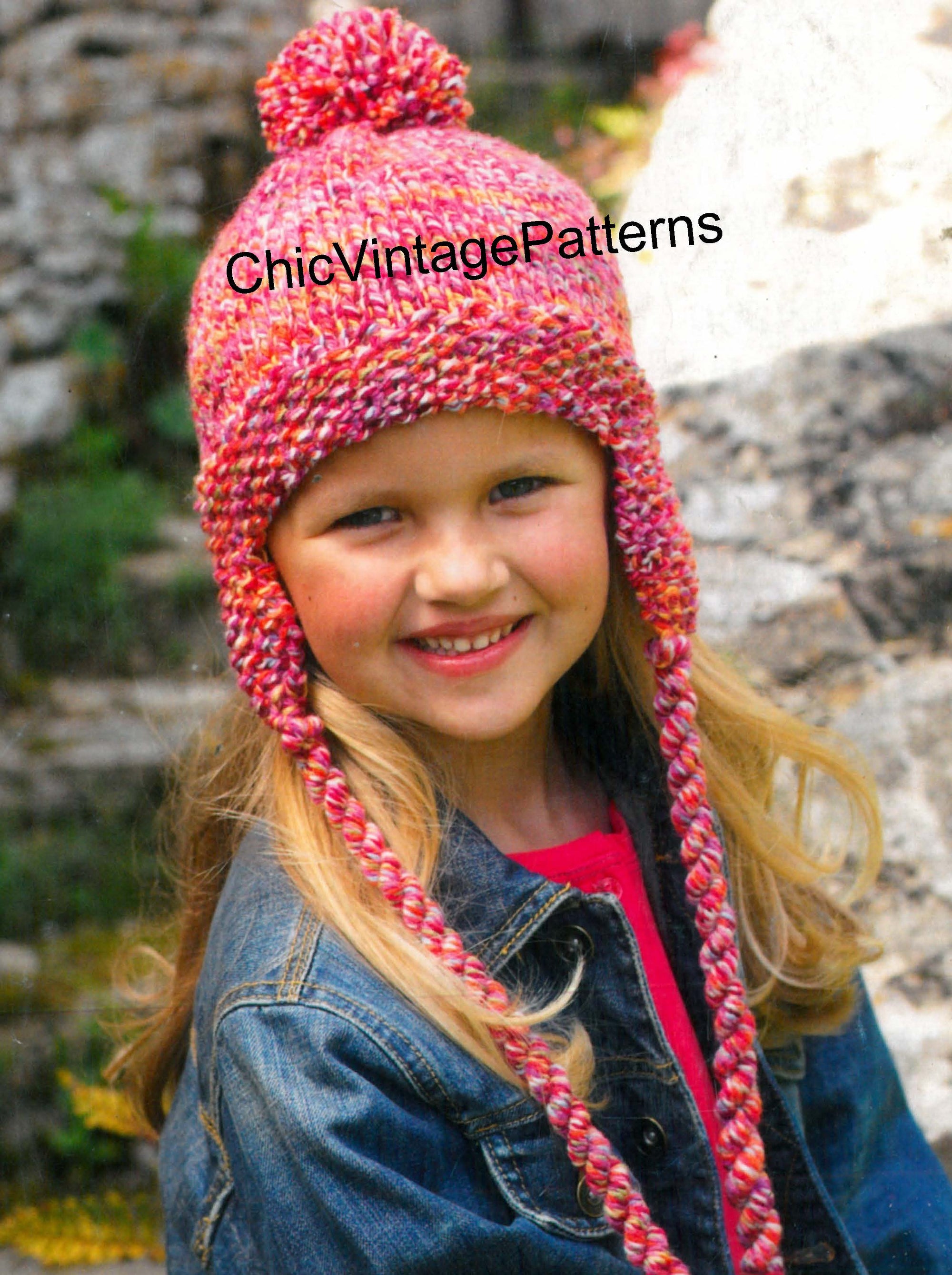 Children's Helmet Hat Knitting Pattern, Pom Pom Hat, Instant Download