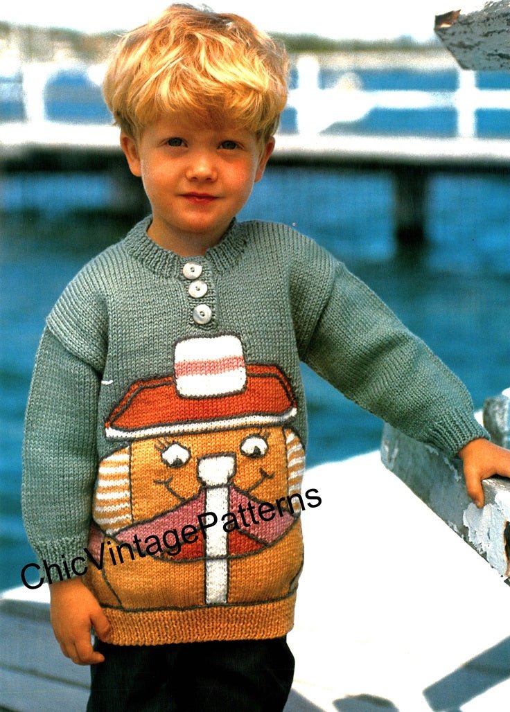 Tugboat Jumper Knitting Pattern, Instant Download