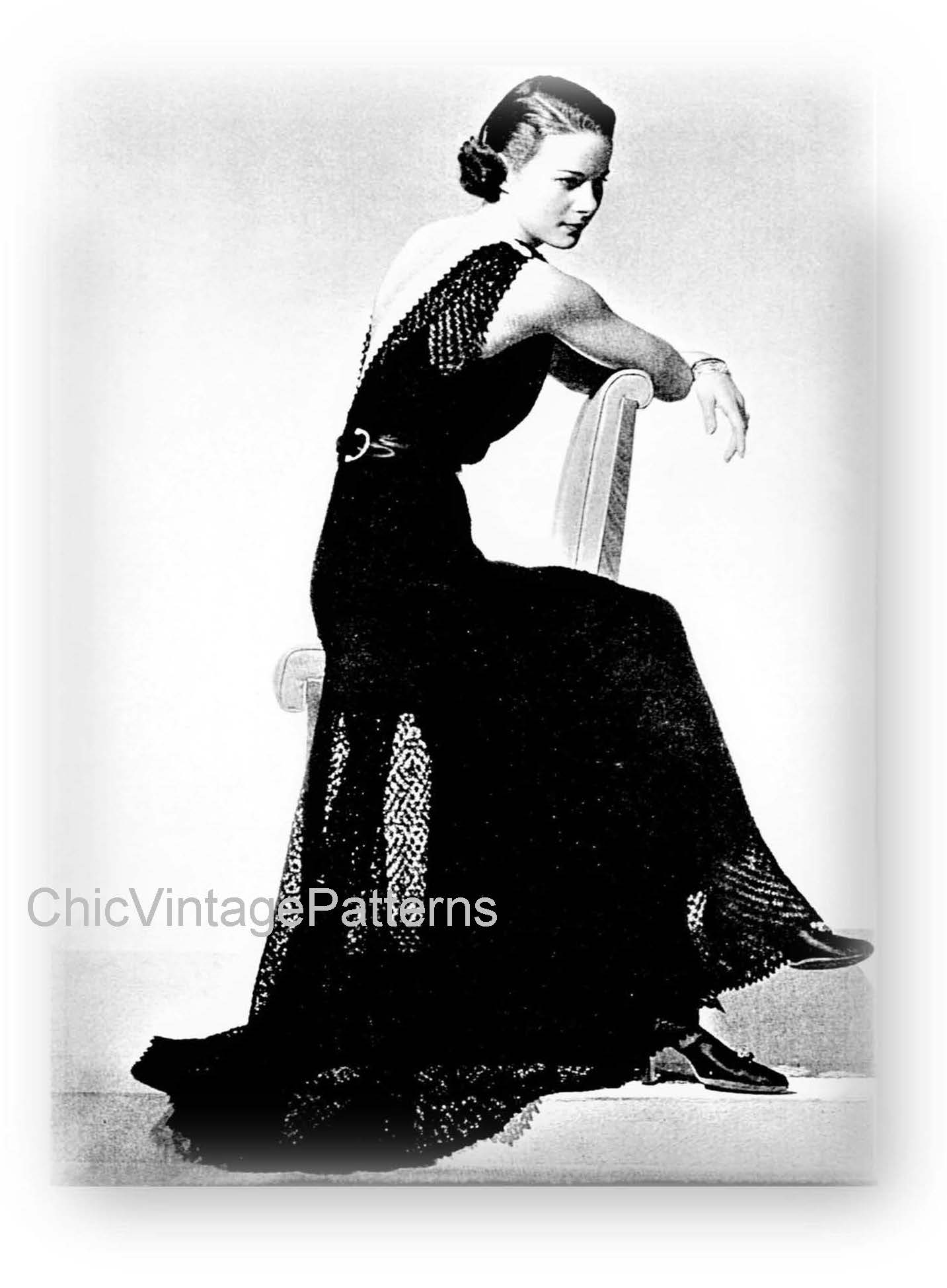 1930 s Knitted Dress Delicate Lace Stunning ChicVintagePatterns