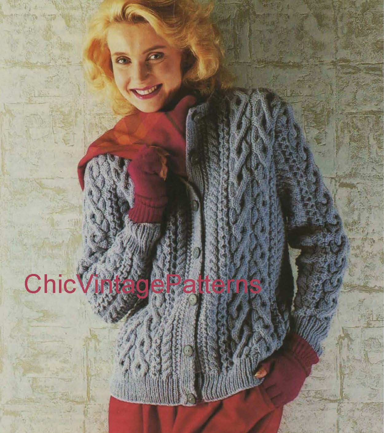 Ladies Knitted Aran Cardigan Pattern ChicVintagePatterns