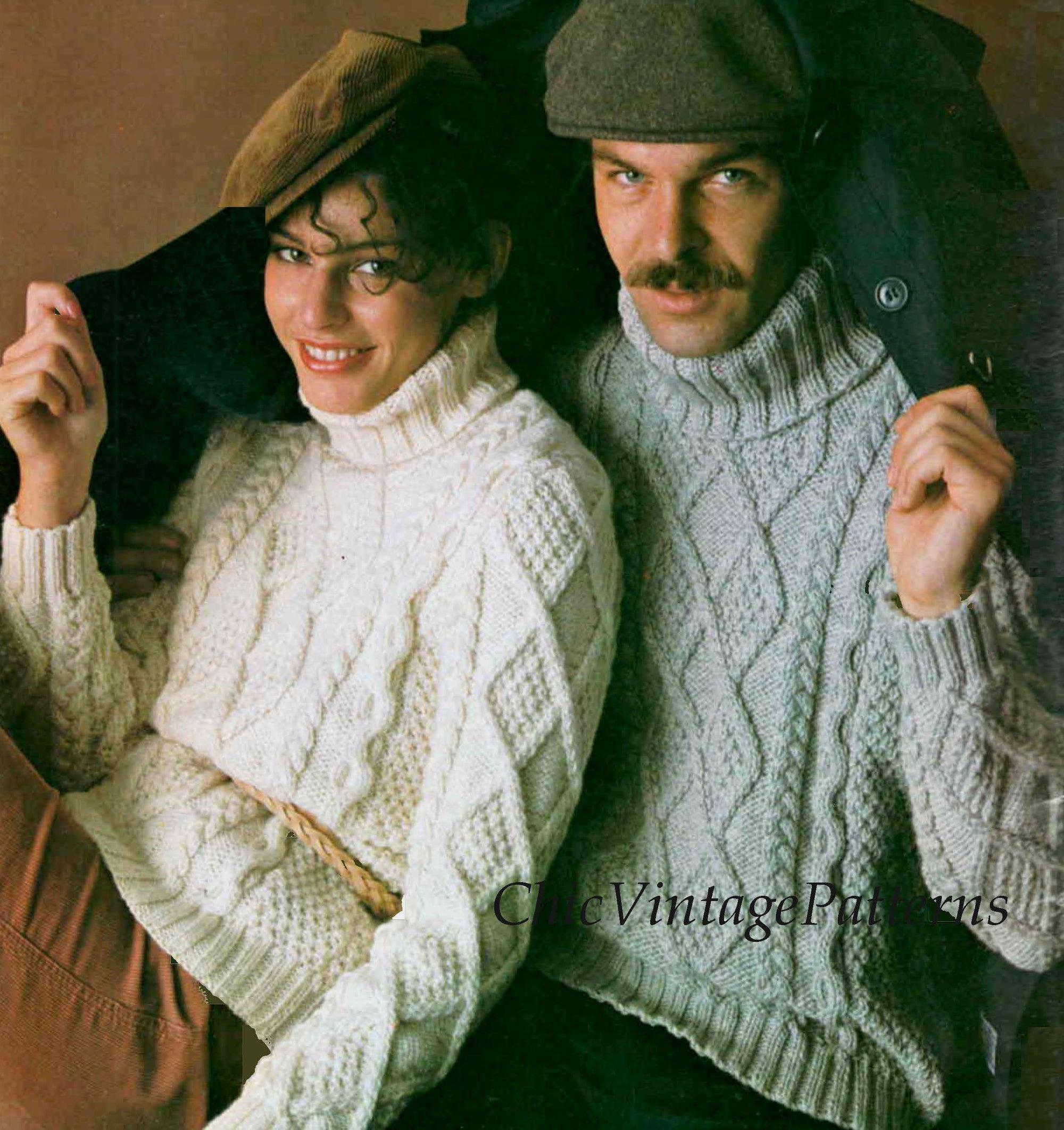 Ladies Girls Aran Sweater Vintage Knitting Pattern Diamond & 