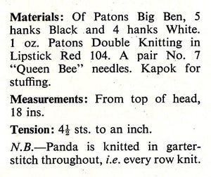 Knitted Panda Pattern, Large Panda Soft Toy, PDF Knitting Pattern
