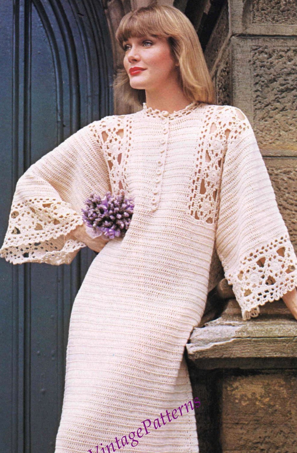 Ladies Crochet Dress Pattern, Long Retro Dress